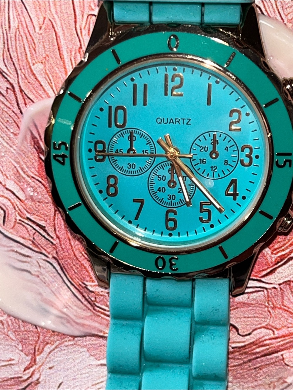 Aeropostale-Watch aqua Silicone Strap Watch with Gold Accents